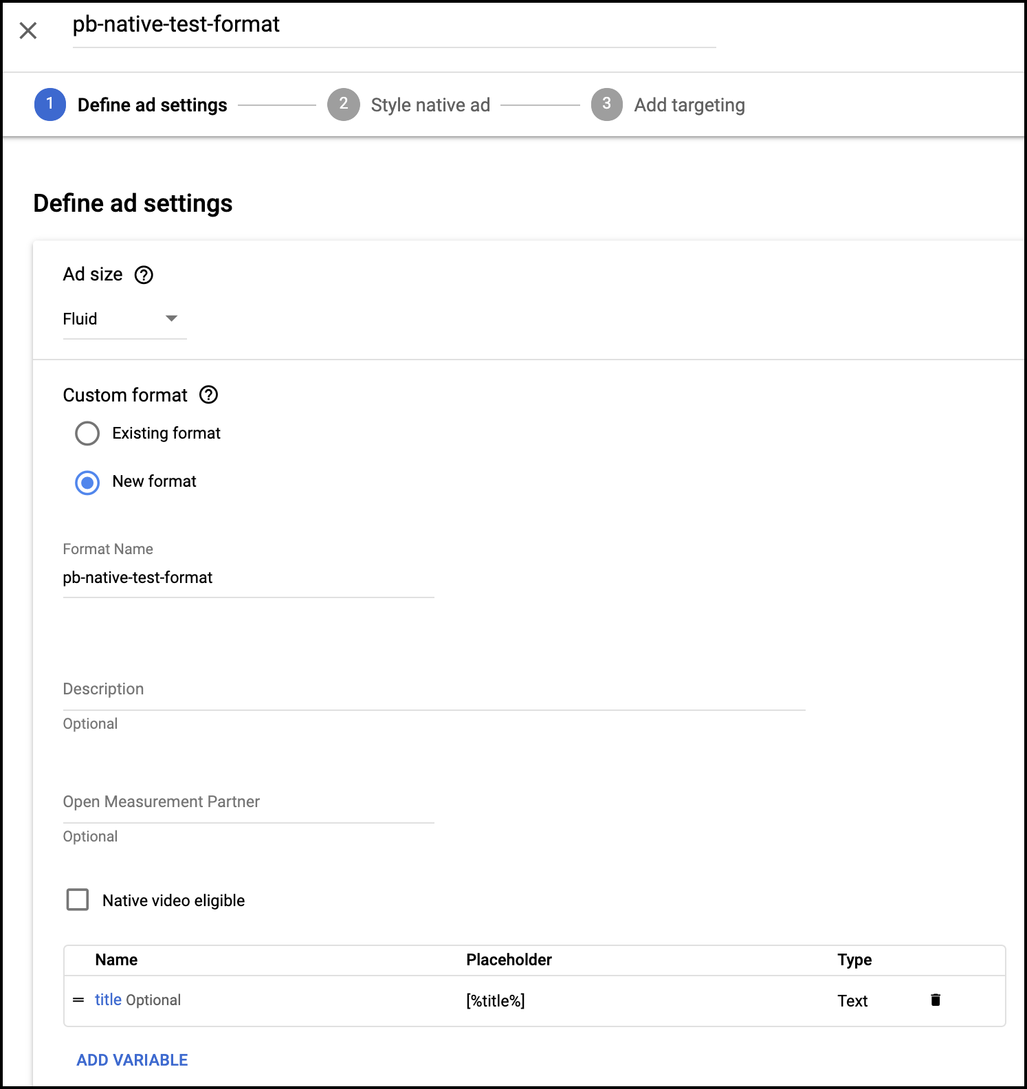 Native adunit settings